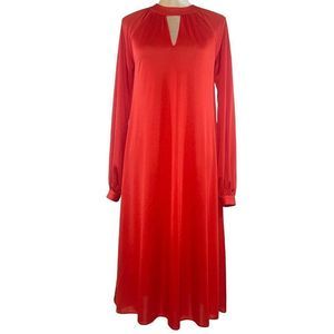 70s Vintage Ciao Ltd Orange Polyester Long Sleeve ALine Keyhole Shift Dress Sz 6